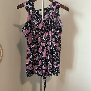 Banana Republic Necktie Sleeveless Navy‎ Blue Pink Top Sz L